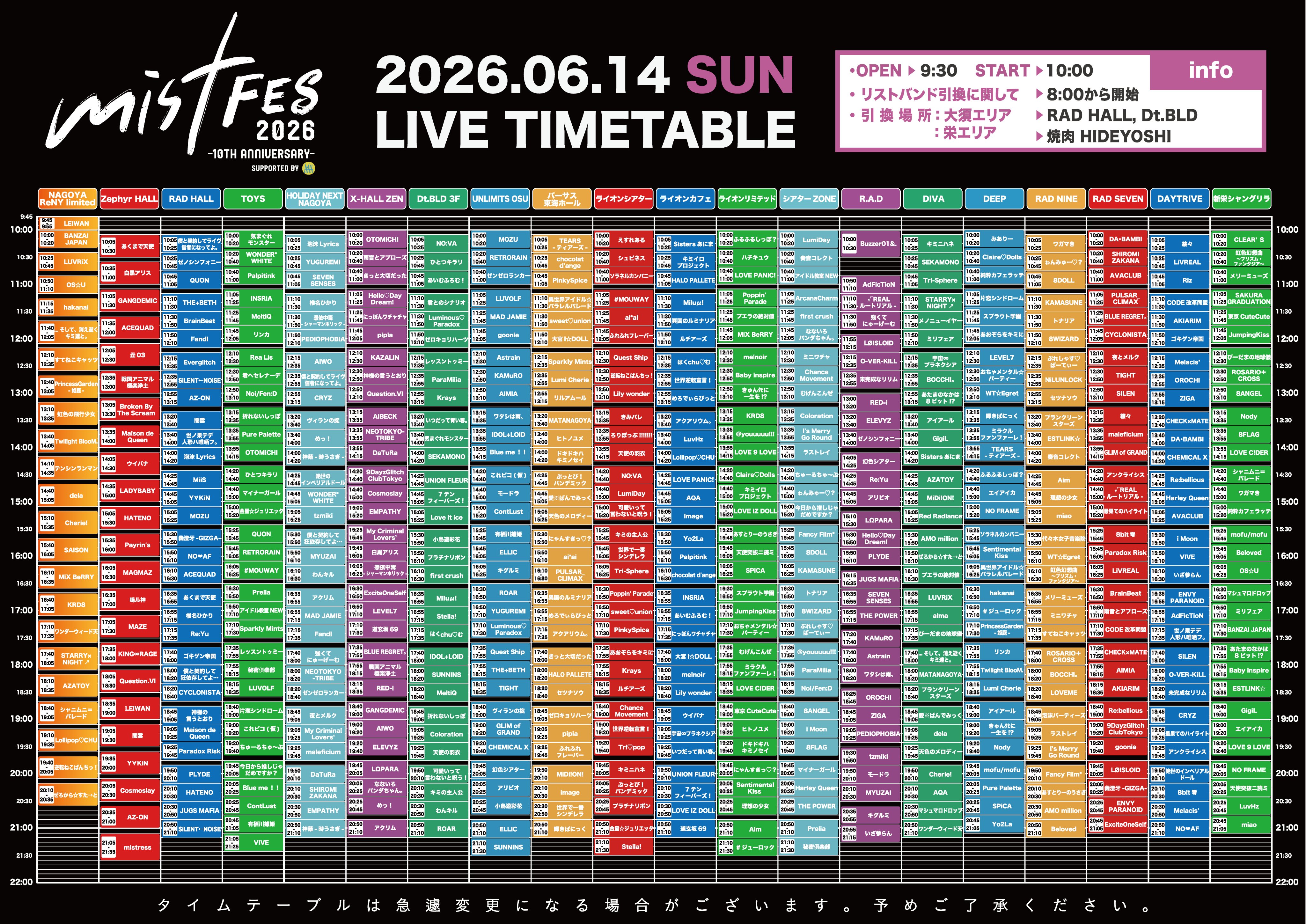 「mistFES2026 10th anniversary Supported by My-th」at HOLIDAY NEXT NAGOYA / UNLIMITS OSU Day 2